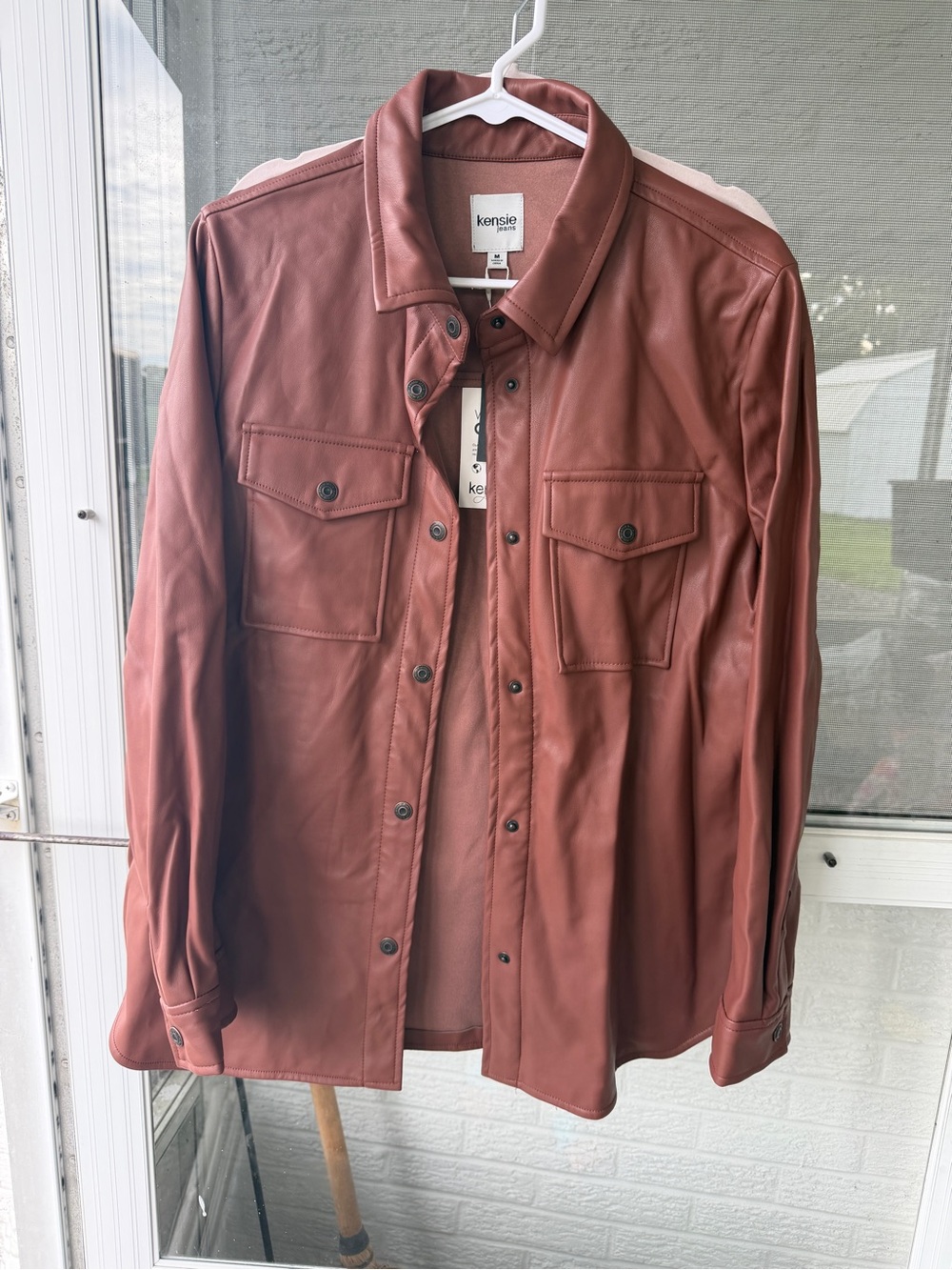 kensie jeans women Brown Leather Shirt Jacket